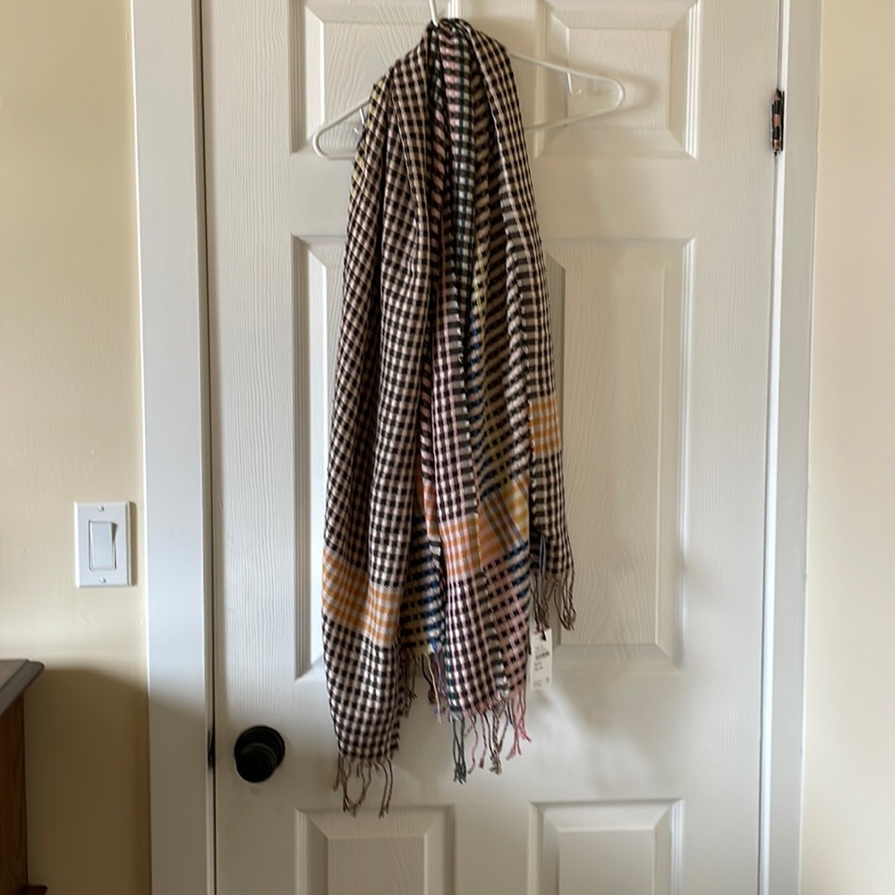 Vince Camuto checked plaid gingham rainbow neutral wide wrap scarf shawl